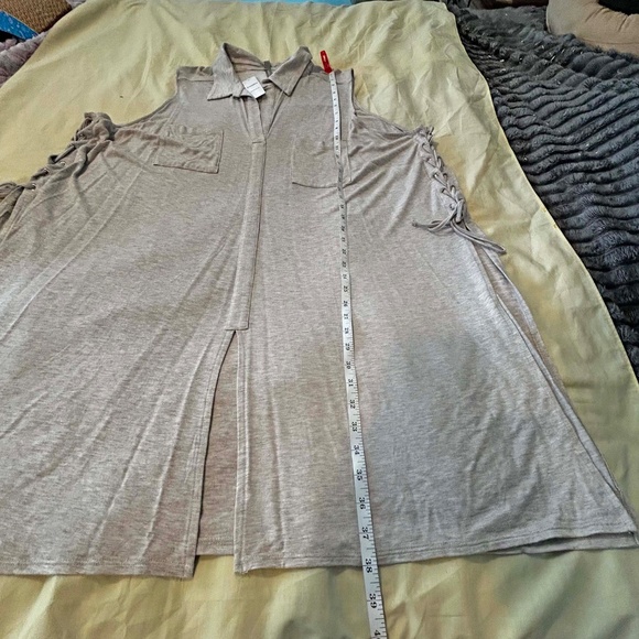 NEW PHOTOS! LACE UP KNIT TUNIC, LINEN COLOUR, SIZE 4X, SLEEVELESS, PENNINGTONS, - Picture 9 of 14